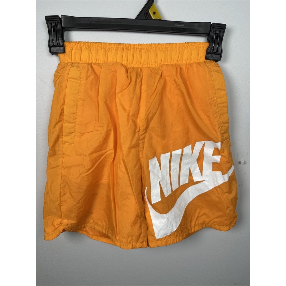 Nike Kids Medium Shorts Orange Logo Inner Briefs Pull On Pockets Nylon